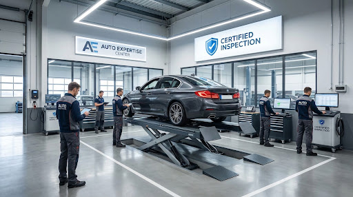 Ekspertiz salonunda lift üzerindeki aracın kontrol edilmesi